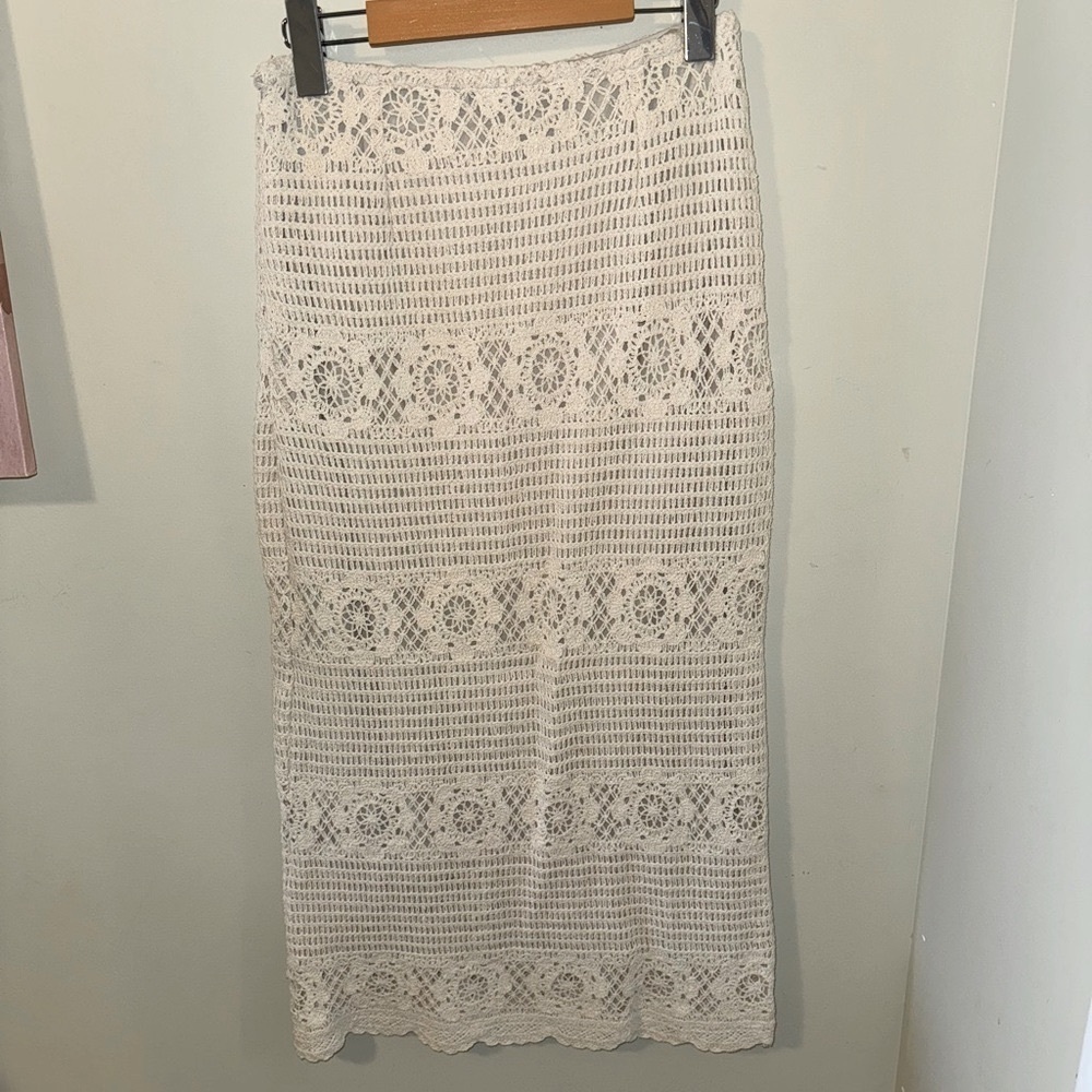 Dex Cream Crochet Midi Pencil Skirt - Picture 2 of 2